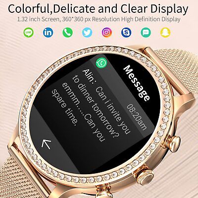 Damen Smartwatch Bluetooth Armband Uhr Fitness für iOS iPhone Android Samsung DE