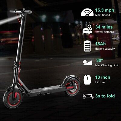 500W Adult 10" Folding Electric Scooter 34 Mile Range 3 Drive Modes 15.5MPH