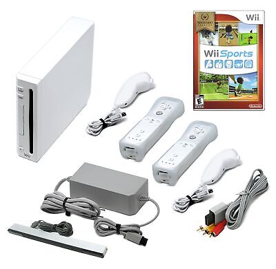 Authentic Wii Console White + Pick Controls Wii Sports Mario Kart & More + USA