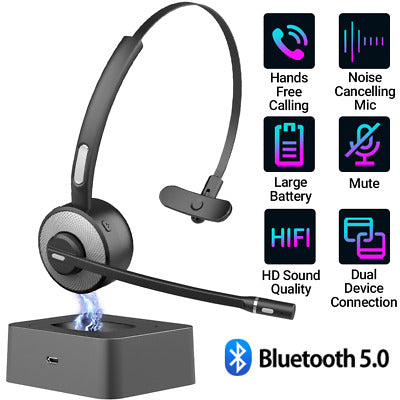 Wireless Headset Truck Driver Noise Cancelling Over-Head Bluetooth Headphones US