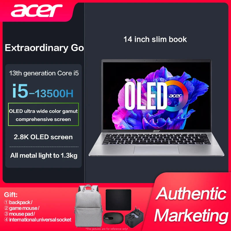 New Genuine Acer Extraordinary Go 2023 Slim Laptop Intel I5-13500H Iris Xe 14-inch IPS Full Screen OLED 2.8K Notebook