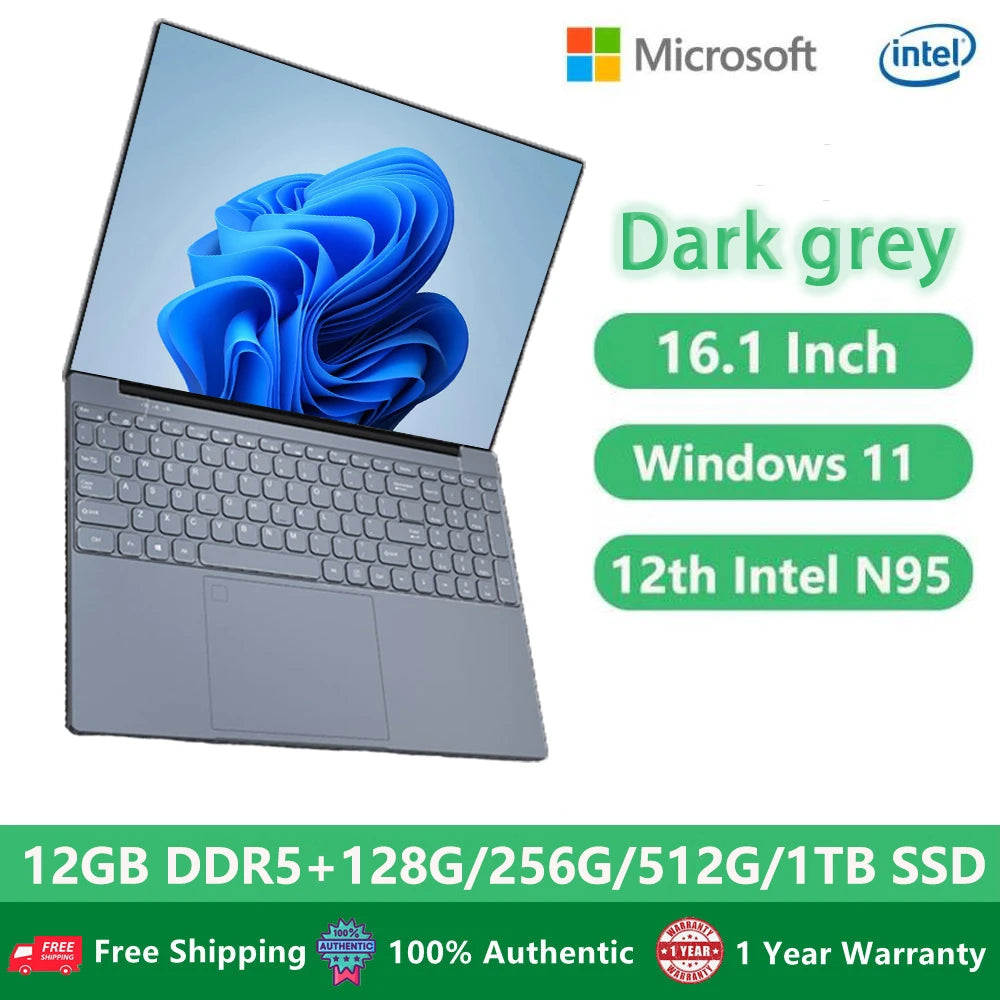 CARBAYTA 英特尔 N95 笔记本电脑 16 英寸 IPS 屏幕，12GB RAM DDR5，办公学习电脑 Windows 10 11 专业游戏笔记本电脑