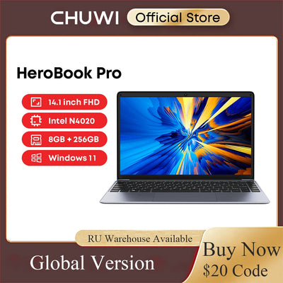 CHUWI HeroBook Pro 14.1" 1920x1080 Resolution Intel Celeron N4020 Dual Core Windows 10 OS 8GB RAM 256GB SSD Laptop with Mini HD