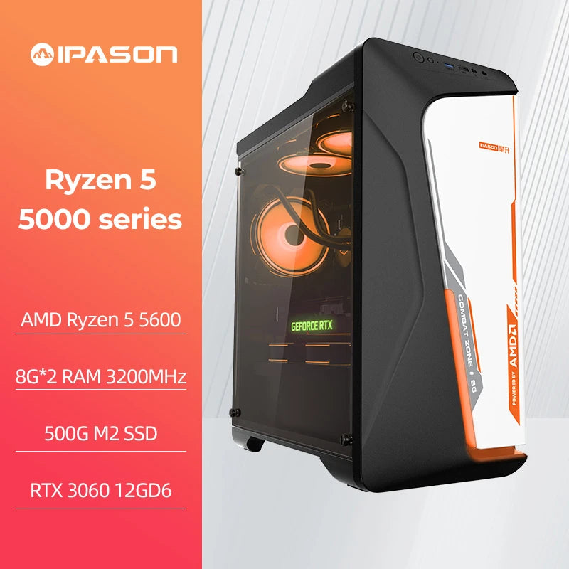 IPASON 游戏电脑 AMD Ryzen 5 5600/GTX1650/1660S/RTX3060/3060 Ti 高性能电竞台式电脑电脑游戏玩家必备