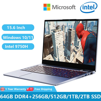 2023 Gaming Laptops Computer Office Business Notebooks Win11 15.6" Intel Core I7-9750H Dual DDR4 64GB+2TB SSD RJ45 Type-C Camera