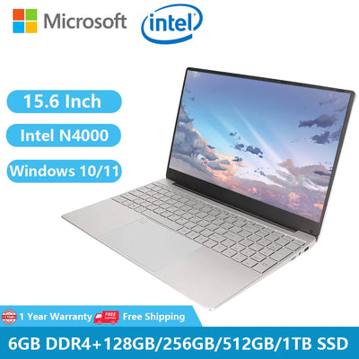 2023 Cheap Laptops For Student School Notebooks Windows 10 15.6" Netbook Intel Celeron N4000 6GB RAM 1T SSD Dual WiFi Bluetooth