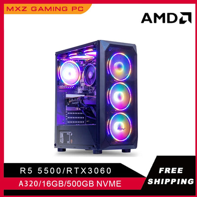 MXZ Gaming PC Ryzen 5 5500 RTX3060 500GB NVME Windows10 Pro Key Desktop Computer For System Unit Pc Customize Pc gamer comple