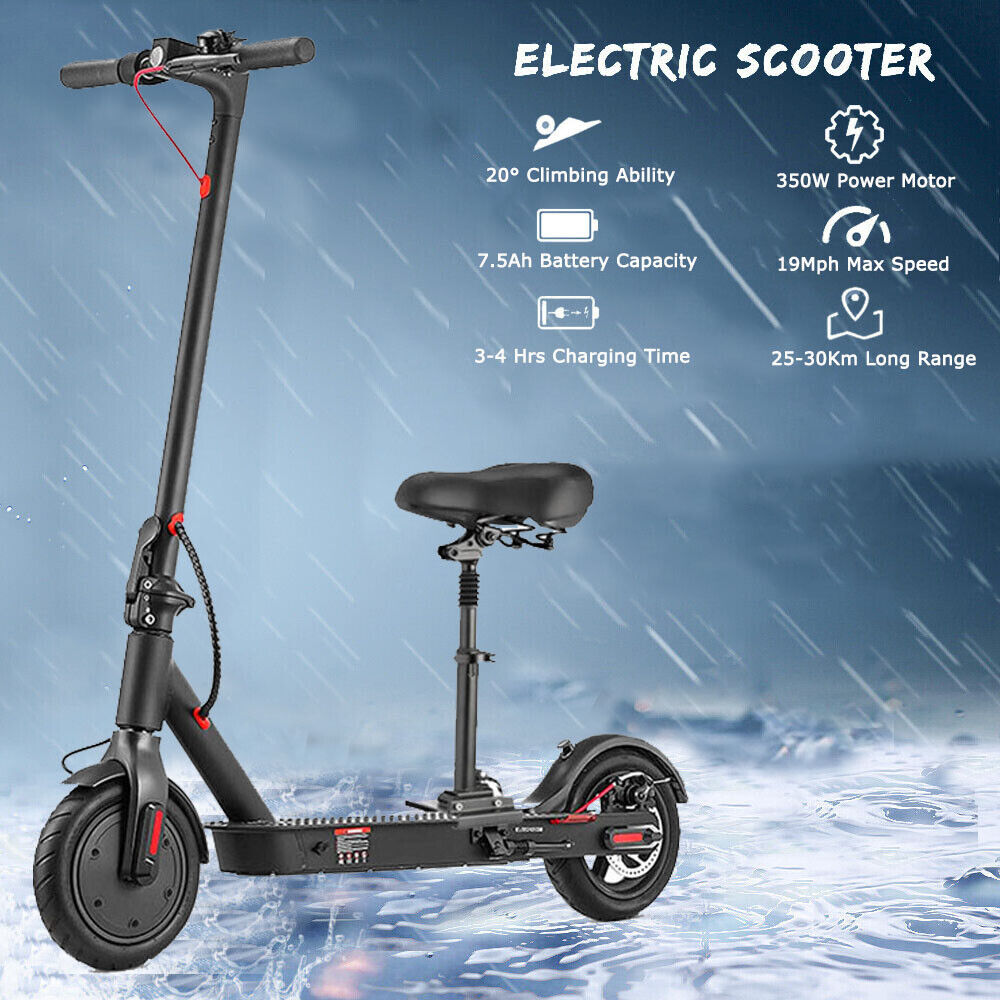 350W Motor Foldable Electric Scooter 30Km Long Range 7.5Ah Battery With Seat New