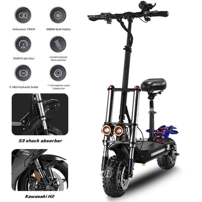 6000W Dual Motor Folding Adult commute Electric Scooter 11" Road Tire E Scooter