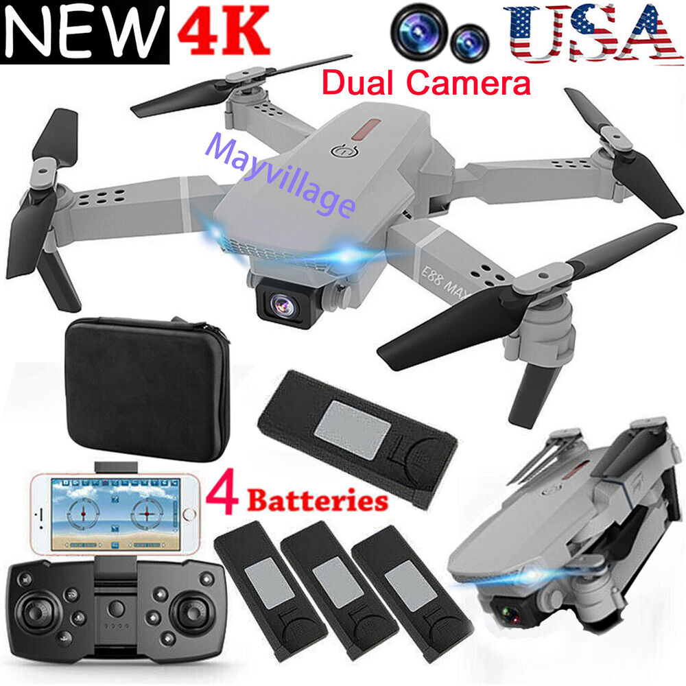 4k HD Wide Angle Dual Camera Rc Drone Foldable FPV WiFi Quadcopter + 4 Batteries